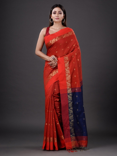 

Mitera Red & Blue Floral Silk Cotton Saree