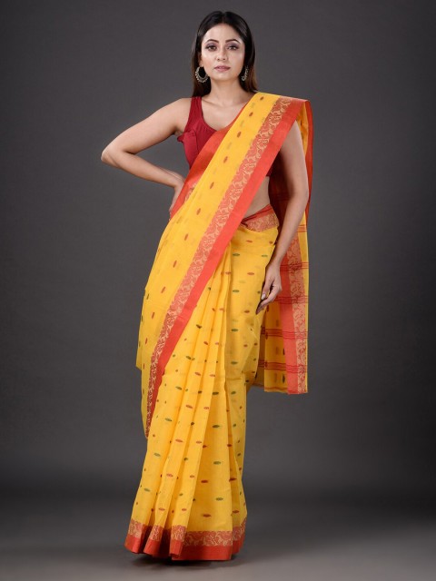 

Mitera Yellow & Red Floral Pure Cotton Saree