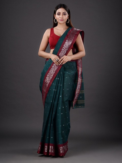 

Mitera Green & Maroon Woven Design Pure Cotton Heavy Work Saree