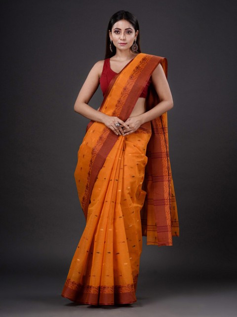 

Mitera Mustard & Brown Floral Pure Cotton Saree