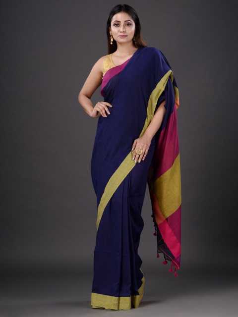 

Mitera Blue & Green Pure Cotton Heavy Work Saree