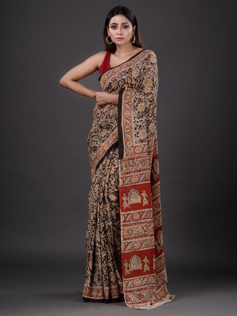 

Mitera Maroon & Black Ethnic Motifs Pure Cotton Heavy Work Saree