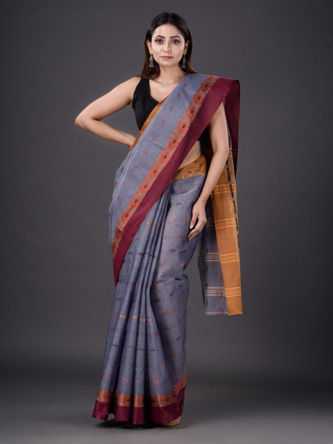 

Mitera Grey & Purple Woven Design Pure Cotton Saree