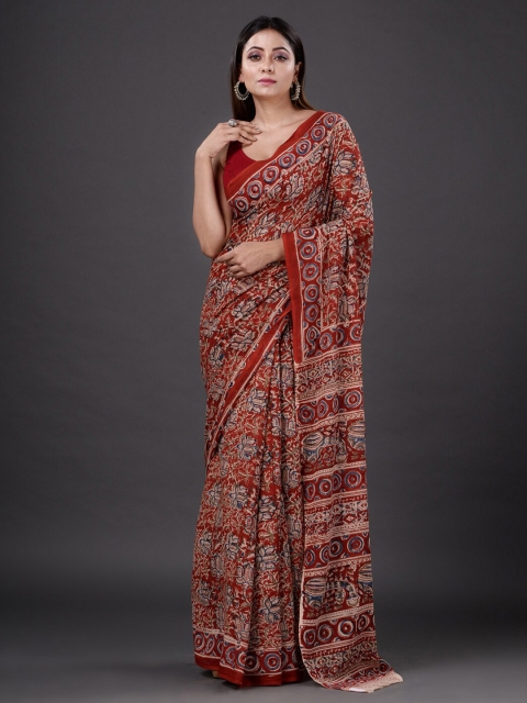 

Mitera Red & Cream-Coloured Floral Pure Cotton Saree