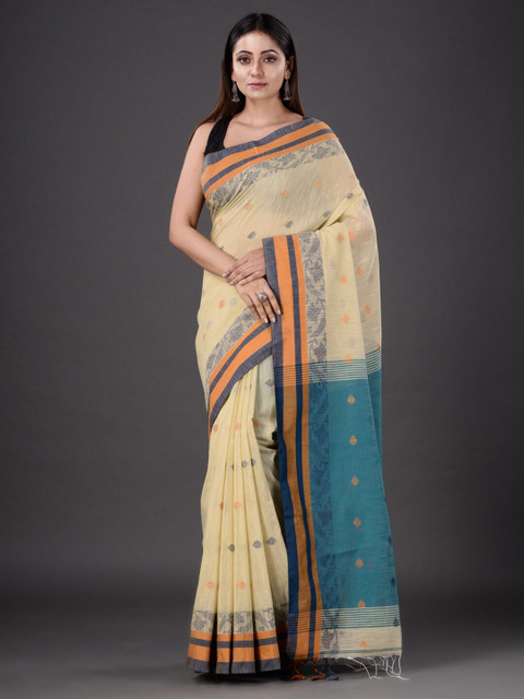 

Mitera Beige & Blue Woven Design Silk Cotton Saree