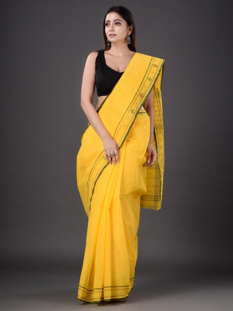 

Mitera Yellow & Green Woven Design Pure Cotton Saree