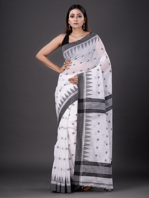 

Mitera White & Grey Woven Design Silk Cotton Saree