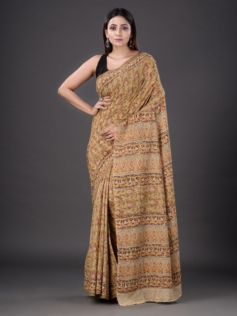 

Mitera Brown & Green Floral Pure Cotton Saree