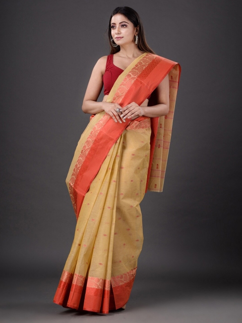 

Mitera Beige & Red Woven Design Pure Cotton Saree