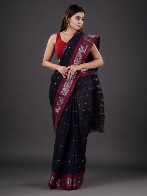 

Mitera Navy Blue & Brown Woven Design Zari Pure Cotton Heavy Work Saree