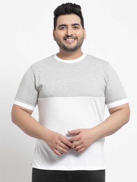

Kalt Plus Size Men Grey Melange Colourblocked T-shirt