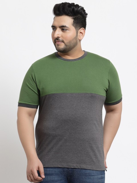 

Kalt Plus Size Men Green & Grey Colourblocked T-shirt