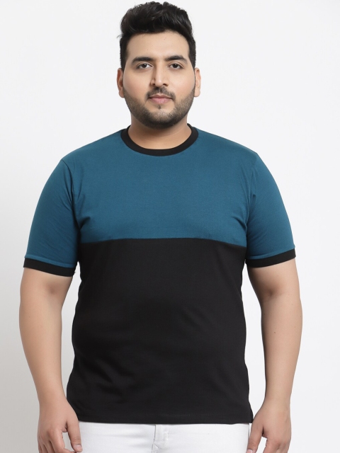 

Kalt Men Teal & Black Colourblocked Cotton T-shirt
