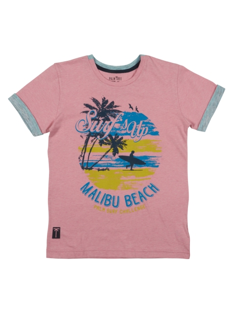 

Palm Tree Boys Pink Printed Round Neck T-shirt