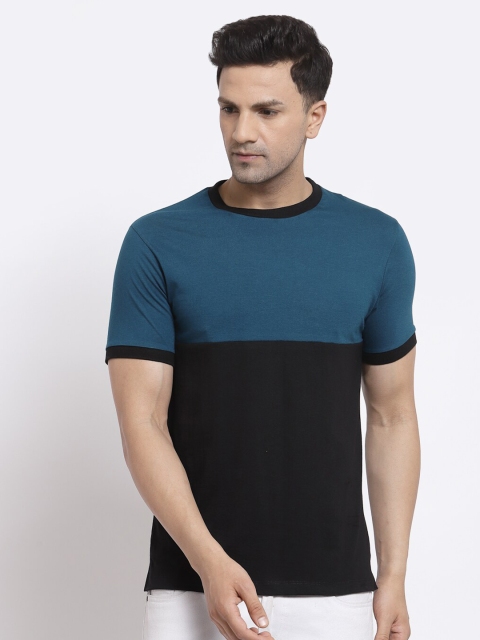 

Kalt Men Teal & Black Colourblocked Cotton T-shirt