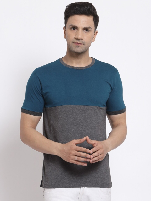 

Kalt Men Charcoal & Blue Colourblocked T-shirt