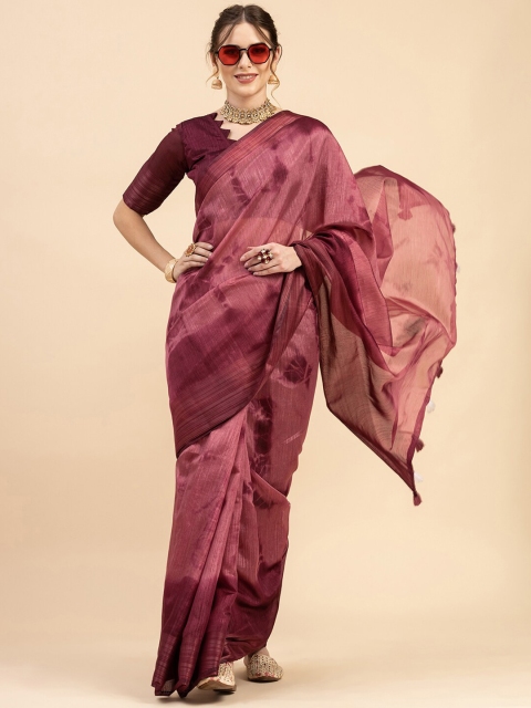 

Sangria Burgundy Printed Cotton Blend Saree
