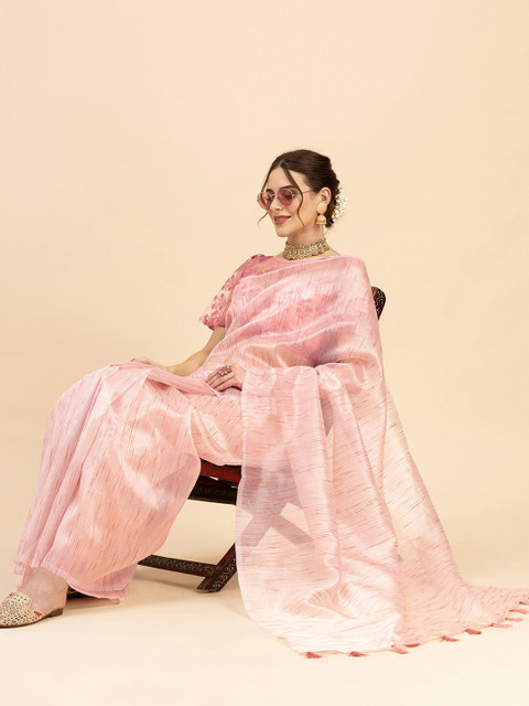 

Sangria Pink Striped Saree