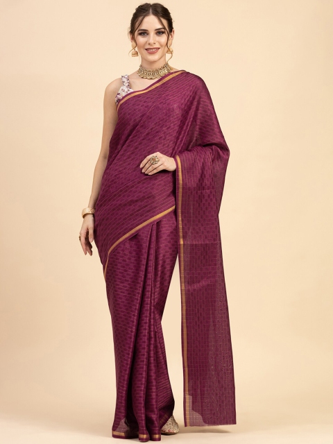 

Sangria Purple & Golden Cotton Blend Checked Zari Saree, Burgundy