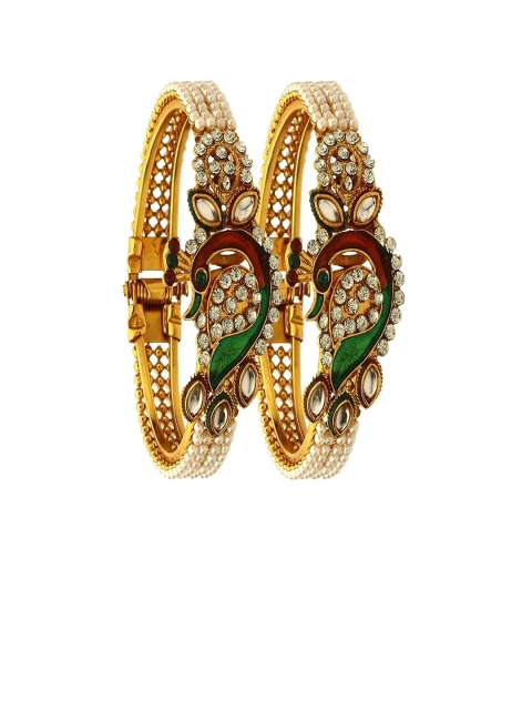

Efulgenz Set Of 2 Gold-Plated White Faux Pearl Studded Traditional Bangles