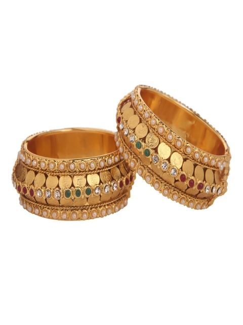 

Efulgenz Set Of 2 Gold-Plated Crystal Studded Bangles