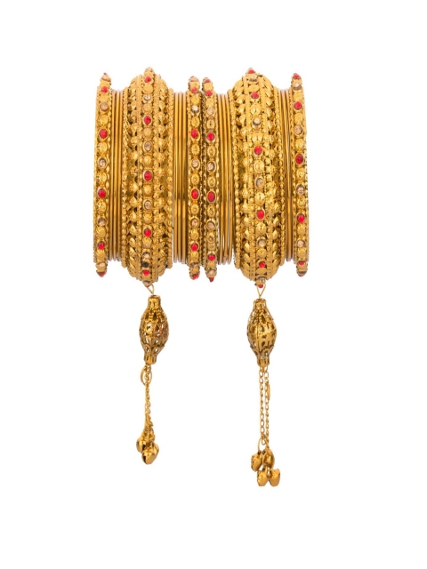 

Efulgenz Set Of 18 Oxidised Gold-Plated & Crystal Stone Studded Bangle