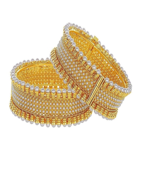 

Efulgenz Set of 2 Gold-Plated White Beaded Bangles