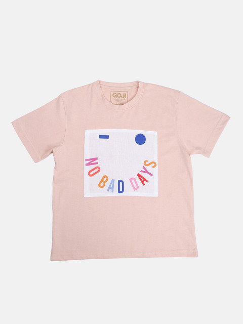 

GOJI Kids Peach-Coloured Typography Printed Applique T-shirt