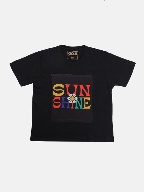 

GOJI Unisex Kids Black Typography Printed Cotton T-shirt