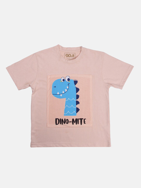 

GOJI Kids Peach-Coloured Printed Applique T-shirt