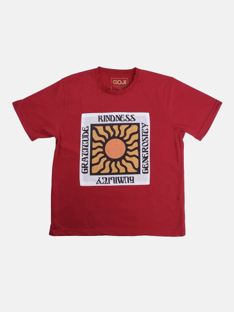 

GOJI Kids Maroon Typography Printed T-shirt
