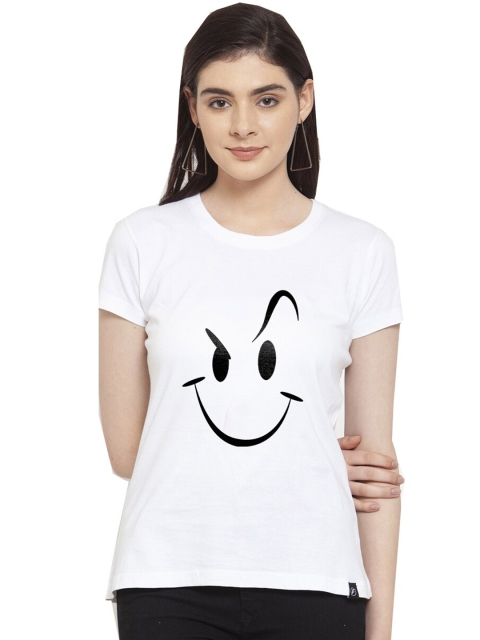 

Friskers Women White Printed Extended Sleeves Raw Edge T-shirt