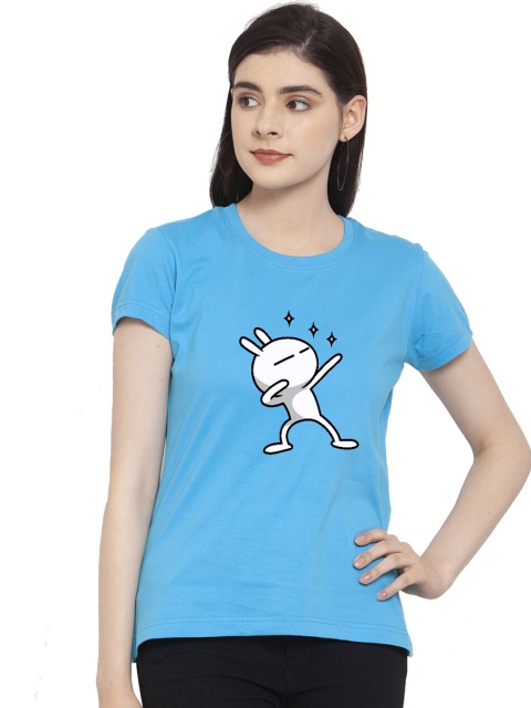 

Friskers Women Turquoise Blue Printed T-shirt
