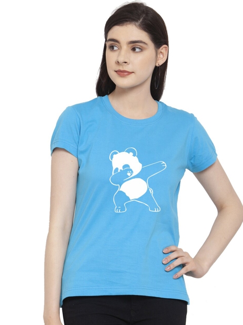 

Friskers Women Turquoise Blue Printed Applique T-shirt