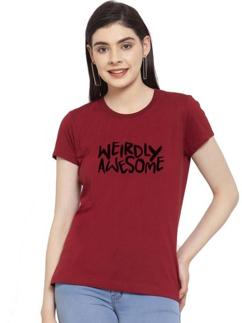 

Friskers Women Maroon Typography Printed T-shirt