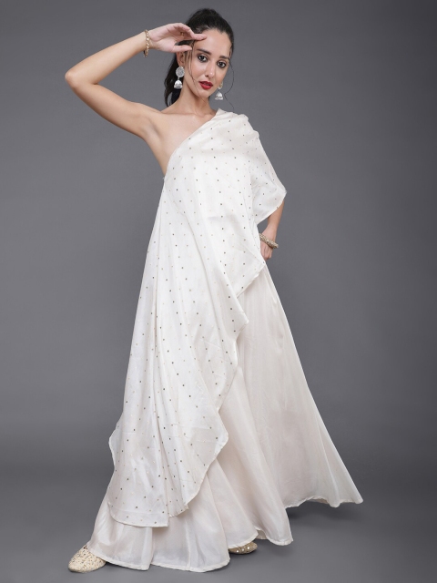 

saubhagya Off White & Gold-Toned Ready to Wear Lehenga &