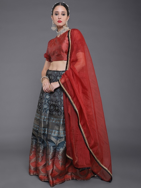 

saubhagya Maroon & Black Ready to Wear Lehenga & Blouse With Dupatta