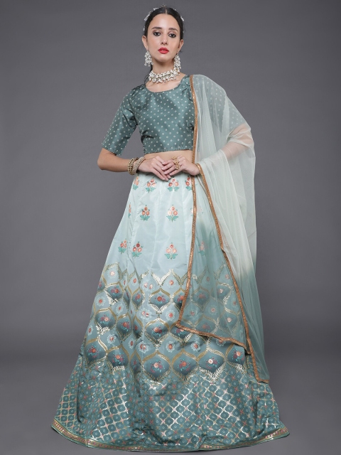 

saubhagya Green & Gold-Toned Ready to Wear Lehenga & Blouse With Dupatta