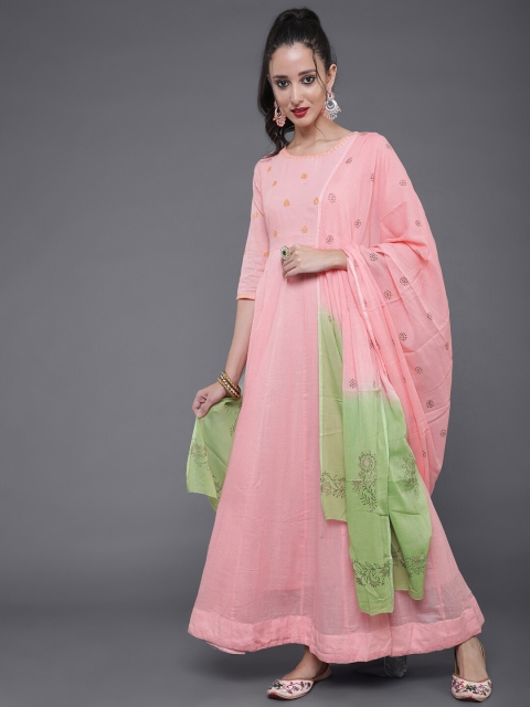 

Saubhagya Peach-Coloured Ethnic Motifs Embroidered Maxi Dress