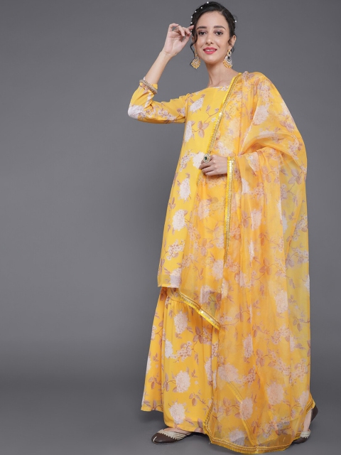 

saubhagya Women Yellow Printed Kurta with Salwar & With Dupatta