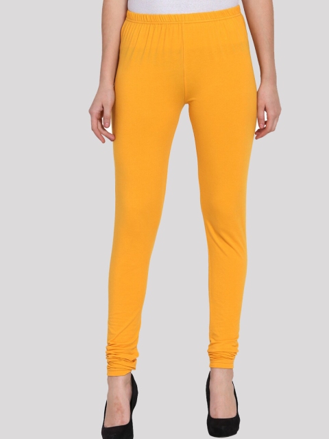 

PORTOBELLO Women Yellow Solid Cotton Churidar-Length Leggings