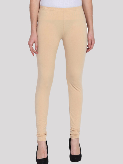 

PORTOBELLO Women Beige Solid Cotton Churidar-Length Leggings