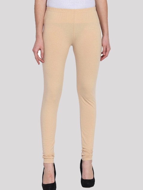 

PORTOBELLO Women Beige Solid Cotton Churidar-Length Leggings