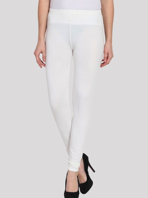 

PORTOBELLO Women White Solid Cotton Churidar Length Leggings