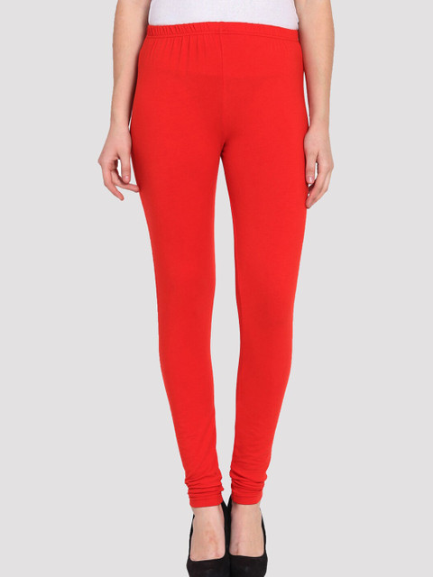 

PORTOBELLO Women Red Solid Cotton Churidar-Length Leggings