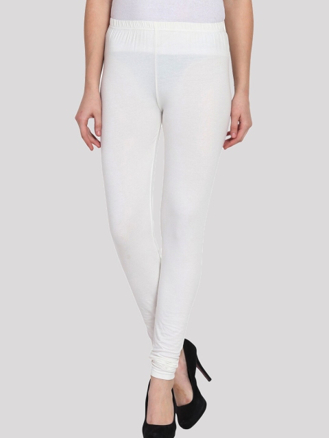 

PORTOBELLO Women Off-White Solid Churidar Length Cotton Leggings