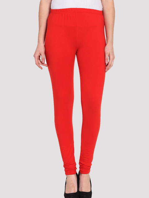 

PORTOBELLO Women Red Solid Comfort-Fit Churidar-Length Leggings