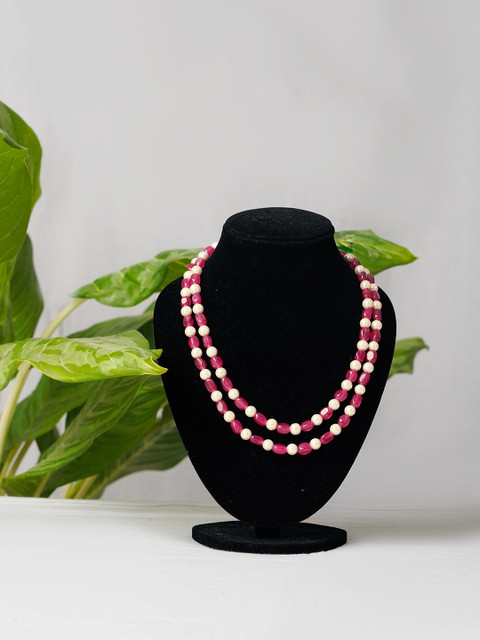 

Unnati Silks Pink & White Layered Necklace
