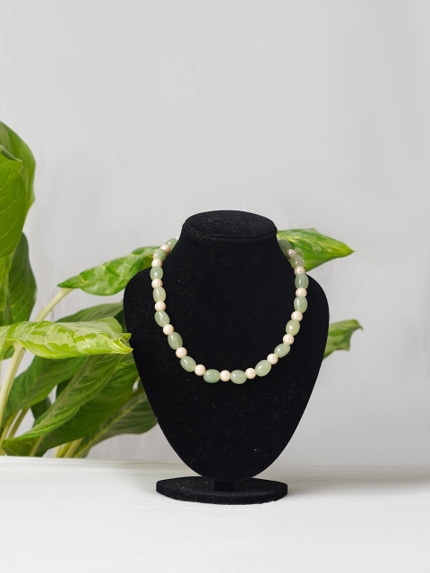 

Unnati Silks Green & White Beaded Necklace Set