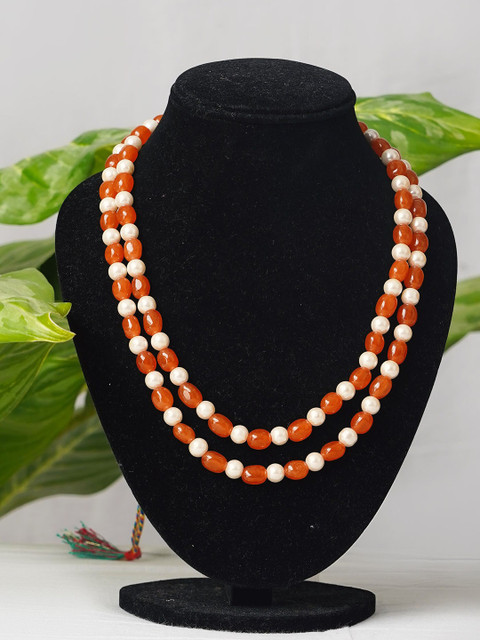 

Unnati Silks Orange & White Beaded Minimal Layered Necklace